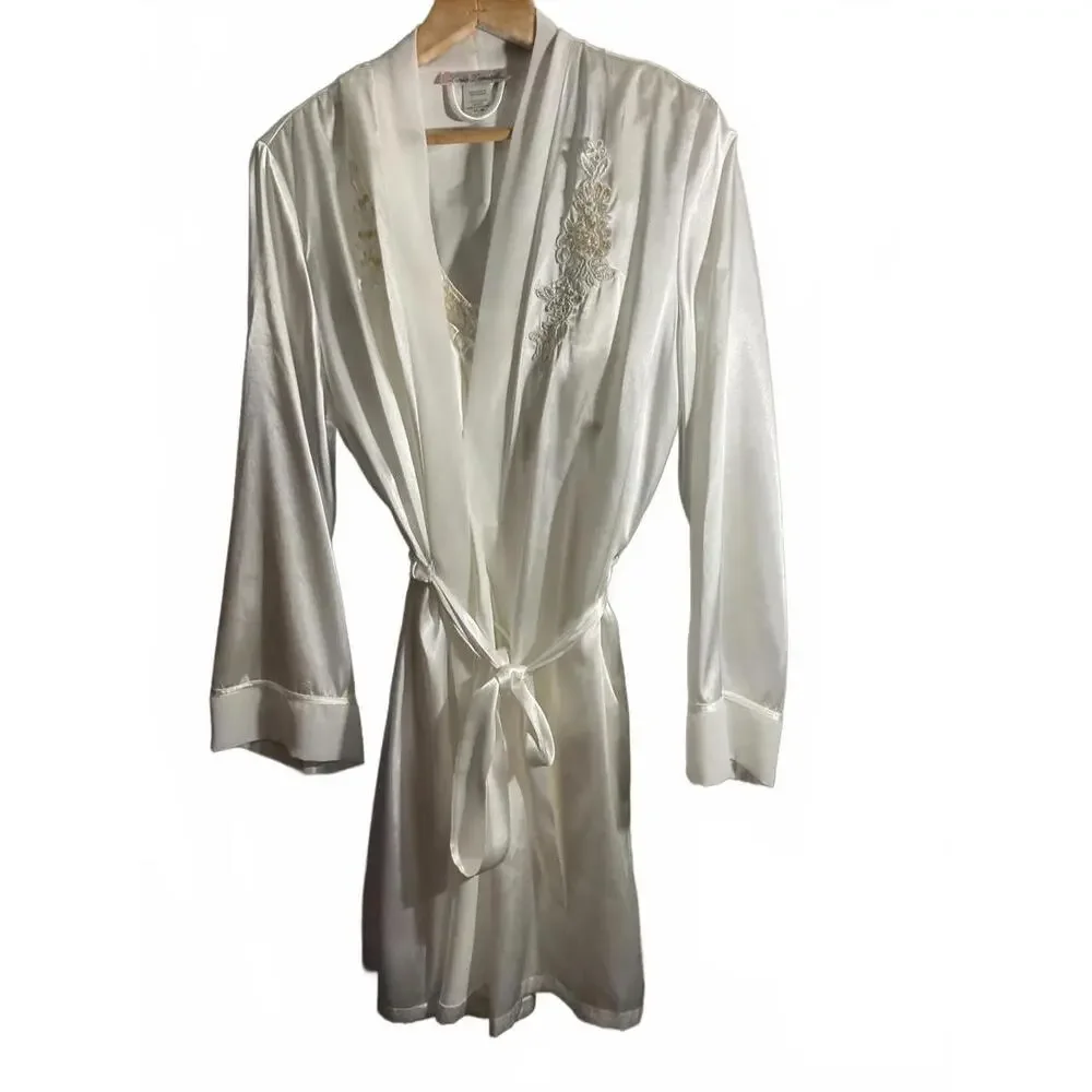 Linea Donatella Satin Robe and Nightie/ Embroidery/Sequins Wedding Bridal S/M - Picture 2 of 15
